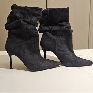 Zara Black Slouchy Pointed-Toe Stiletto Ankle Boots
